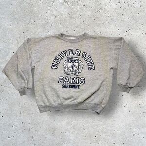 Vintage Université Paris Sorbonne Crewneck Sweatshirt Taille 6 Gray France 80s